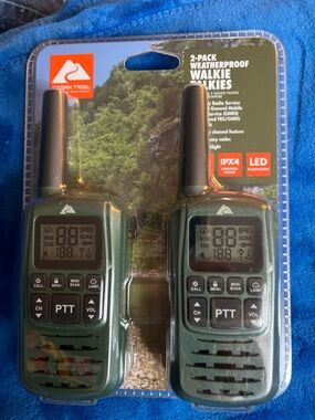 Ozark Trail 2 pack weatherproof, walkie-talkies NEW SEALED LED BACK LIGHT